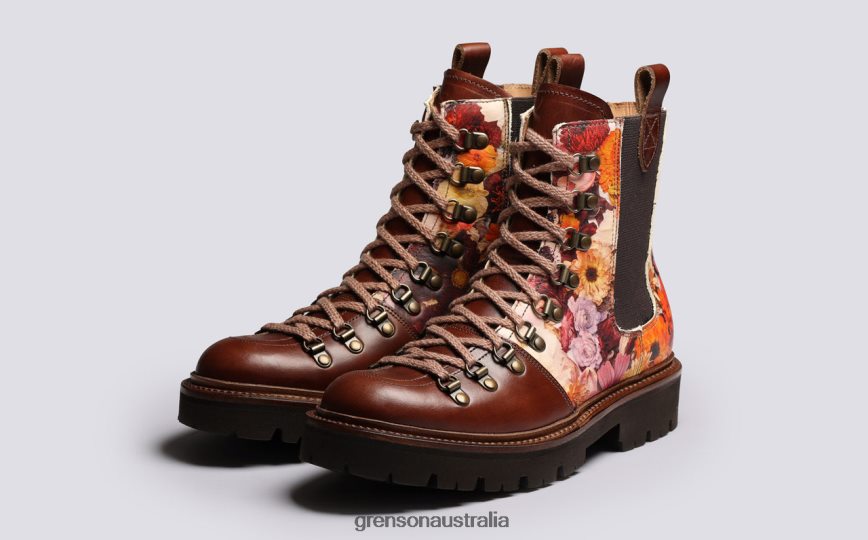 Grenson NANETTE X KITTEN GRAYSON Women Brown Floral Boots LFTT6B286
